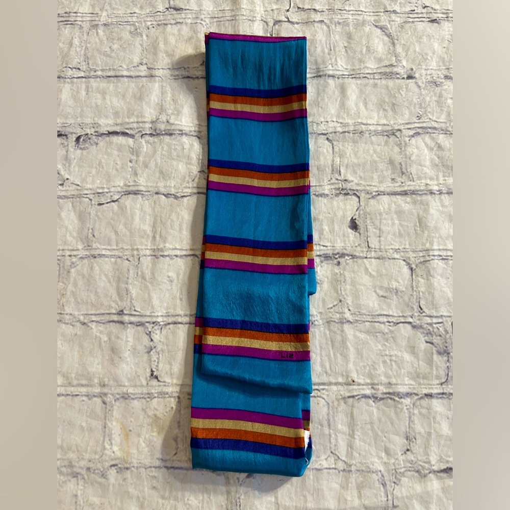 VINTAGE LIZ CLAIBORNE ACCESSOIRES 100% SILK STRIPED MULTI COLORED TIE SCARF